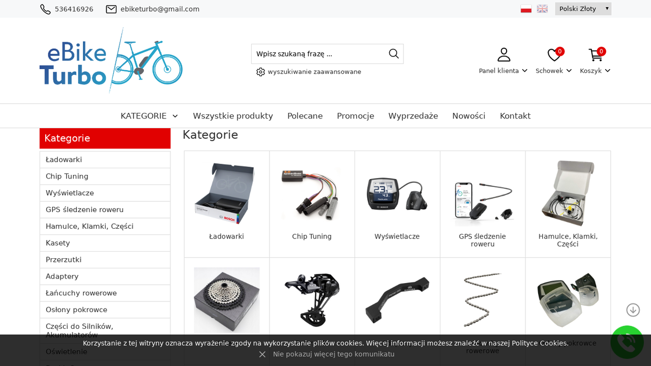 Zrzut strony Sklep z częściami i akcesoriami rowerowymi Ebiketurbo
