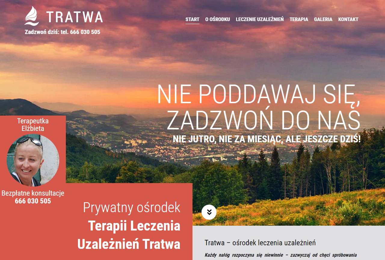 Zrzut strony Prywatny Ośrodek Terapii Leczenia Uzależnień Tratwa