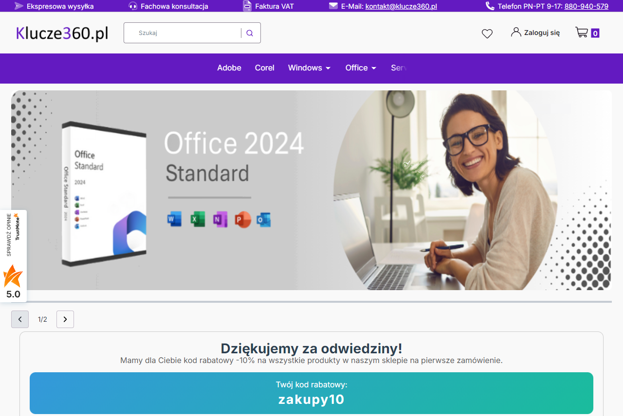 Zrzut strony Klucze360.pl - klucze aktywacyjne