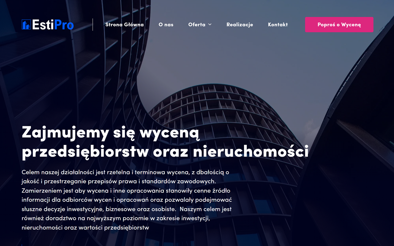 Zrzut strony Wyceny nieruchomości i przedsiębiorstw | Estipro
